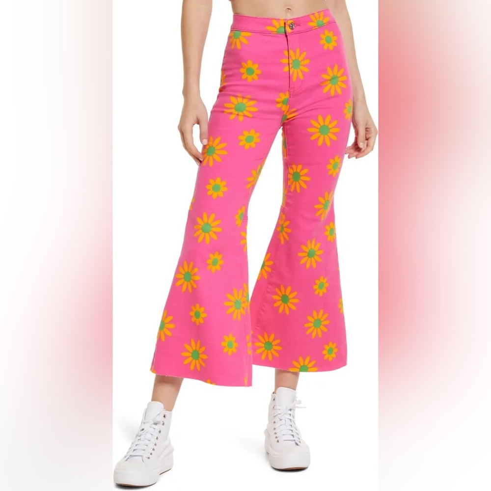 NWT Free People/We The Free Youthquake Printed Crop Flare Jeans - Lipstick Combo - Picture 3 of 14